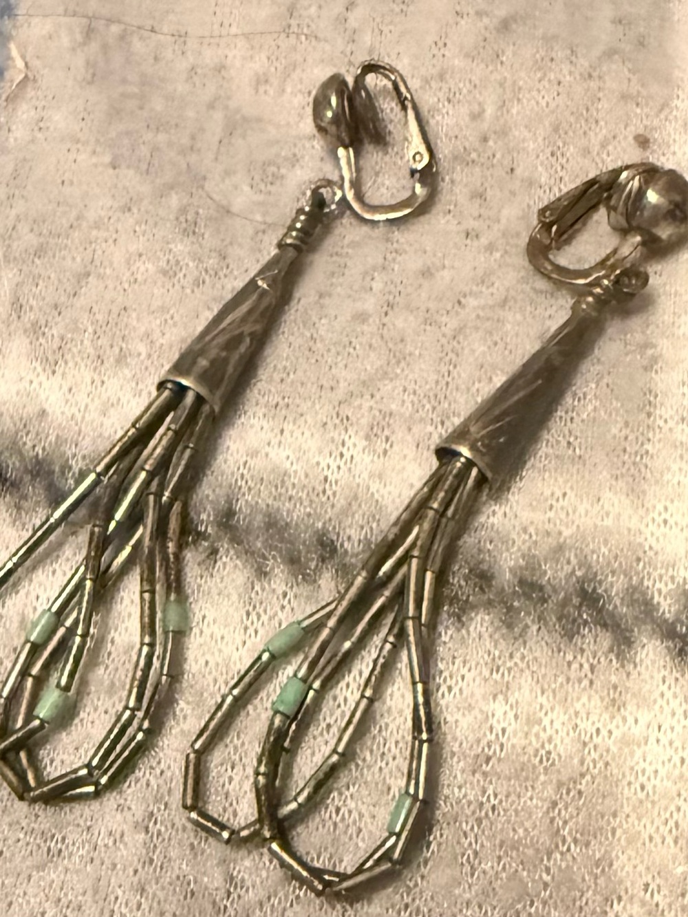 Source Unknown Silver-Tone Tassel Earrings with Pale Green Beads